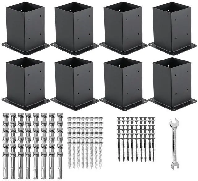 Main image of 4x4 Post Base 8 Pcs, (Inner Size 3.6x3.6) Post Anchors, 13GA Thick Solid Steel & Black Powder Coated,Deck Post Brackets Support Deck Base Plate Pergola Brackets Fence Kit Mailbox Mount