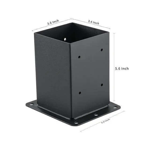 Alt view image 2 of 6 - 4x4 Post Base 8 Pcs, (Inner Size 3.6x3.6) Post Anchors, 13GA Thick Solid Steel & Black Powder Coated,Deck Post Brackets Support Deck Base Plate Pergola Brackets Fence Kit Mailbox Mount