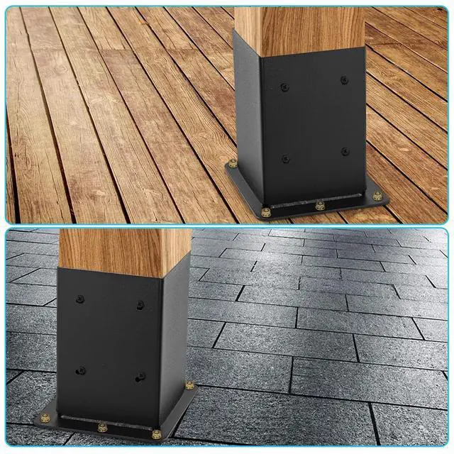 Alt view image 5 of 6 - 4x4 Post Base 8 Pcs, (Inner Size 3.6x3.6) Post Anchors, 13GA Thick Solid Steel & Black Powder Coated,Deck Post Brackets Support Deck Base Plate Pergola Brackets Fence Kit Mailbox Mount