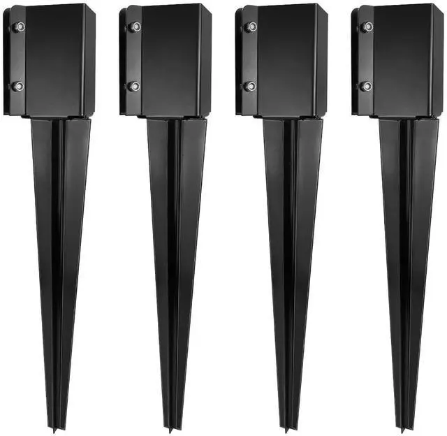 Main image of 24 inch Fence Post Anchor Ground Spike Heavy Duty Metal Black Powder Coated Fence Stakes Post Base, 4x4 Inch (Inner Size 3.6"x3.6"), Pack of 4