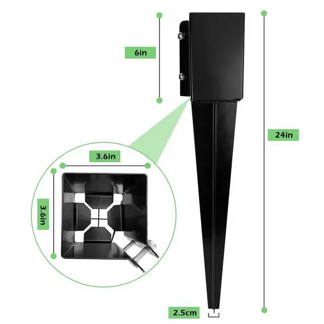 Alt view image 3 of 7 - 24 inch Fence Post Anchor Ground Spike Heavy Duty Metal Black Powder Coated Fence Stakes Post Base, 4x4 Inch (Inner Size 3.6"x3.6"), Pack of 4