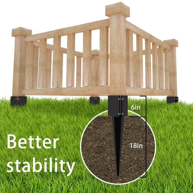 Alt view image 5 of 7 - 24 inch Fence Post Anchor Ground Spike Heavy Duty Metal Black Powder Coated Fence Stakes Post Base, 4x4 Inch (Inner Size 3.6"x3.6"), Pack of 4