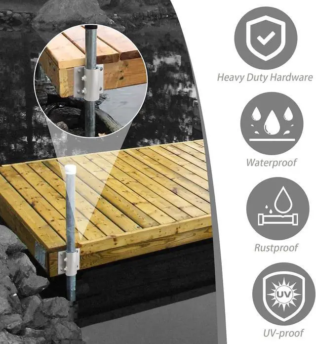 Alt view image 4 of 7 - Dock Brackets Hardware Dock Side Leg Pipe Holder,Stationary/Floating Dock Posts Hardware Holder Sleeve for Pipe Pole,Heavy Duty,7/16" Holes for 3/8" Carriage Bolts