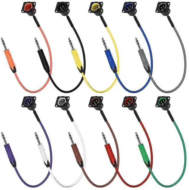 Main image of 10-Color XLR Pass Through Cable,XLR Male Panel Mount to 1/4" TRS Connector Adapter,Mic Feed/Pass Thru Converter for Stage Box,Floor Box,Patch Panel-1.0 Feet/10 Pack