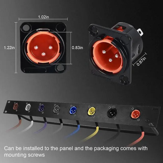 Alt view image 3 of 7 - 10-Color XLR Pass Through Cable,XLR Male Panel Mount to 1/4" TRS Connector Adapter,Mic Feed/Pass Thru Converter for Stage Box,Floor Box,Patch Panel-1.0 Feet/10 Pack