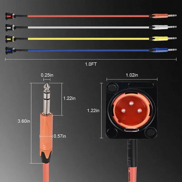Alt view image 4 of 7 - 10-Color XLR Pass Through Cable,XLR Male Panel Mount to 1/4" TRS Connector Adapter,Mic Feed/Pass Thru Converter for Stage Box,Floor Box,Patch Panel-1.0 Feet/10 Pack
