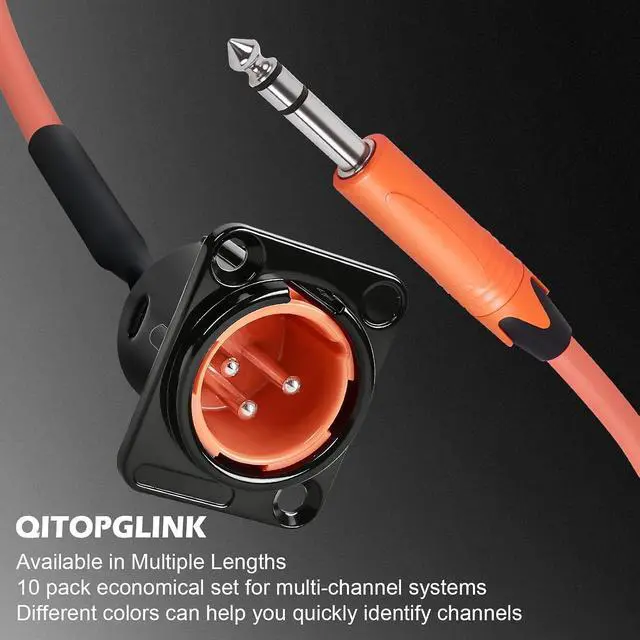 Alt view image 6 of 7 - 10-Color XLR Pass Through Cable,XLR Male Panel Mount to 1/4" TRS Connector Adapter,Mic Feed/Pass Thru Converter for Stage Box,Floor Box,Patch Panel-1.0 Feet/10 Pack