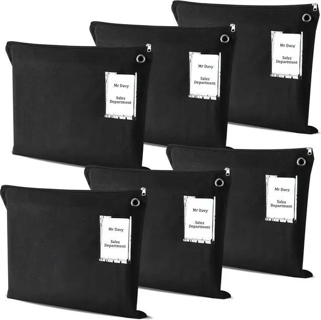 Main image of 6 Pcs Interoffice Mailer Canvas Transit Sack Zipper Bag 18" x 14" Large Zipper Pouch with Grommet Interoffice Mail Bag (Black)