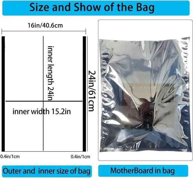 Alt view image 2 of 6 - 20pcs 16x24in Super Large Anti Static Bags, Open Top ESD Shielding Anti-Static Bag for Motherboard,GPU,Graphics Card and Electronic Device