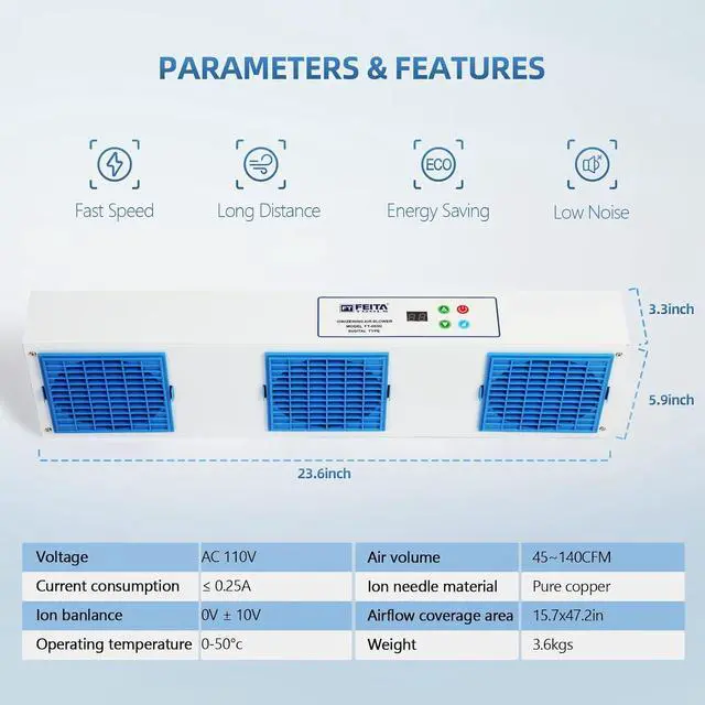 Alt view image 5 of 7 - Ionizing Air Blower New Cleaning Type Anti Static Ionizer Fan ESD Ionizer Static Eliminator Anti-static Blower Suspended Multi-ESD Fan