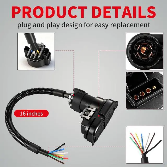 Alt view image 7 of 7 - USCAR 7 & 4 Pin Trailer Wiring Harness Kit with Mounting Bracket, Dual Plug Adapter, Tow Hitch Receiver for Multi-Tow Pickup Trucks, Compatible with Ford, Chevy, GMC, Dodge Ram