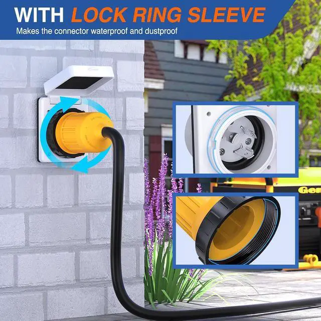 Alt view image 4 of 7 - 30AMP RV Power Inlet Outlet Shore Kit w/Boot Cord Protector ETL Listed 125V NEMA L5-30P L5-30R Twist Lock Male Female Connector Plug for RVs Camper Caravan Trailer Van