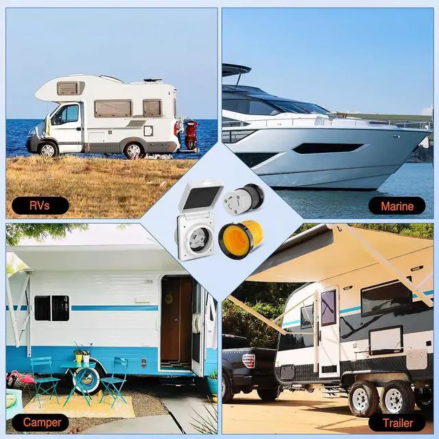 Alt view image 6 of 7 - 30AMP RV Power Inlet Outlet Shore Kit w/Boot Cord Protector ETL Listed 125V NEMA L5-30P L5-30R Twist Lock Male Female Connector Plug for RVs Camper Caravan Trailer Van