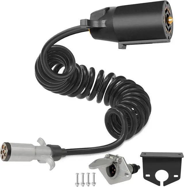 Main image of 7 Pin to 6 Pin Trailer Adapter, 8.5 ft Trailer Light Adapter for RV, Coiled Trailer Cord Tow Cable for Truck, Vehicle, Towing Plug Wire Jumper Cables 7 Way