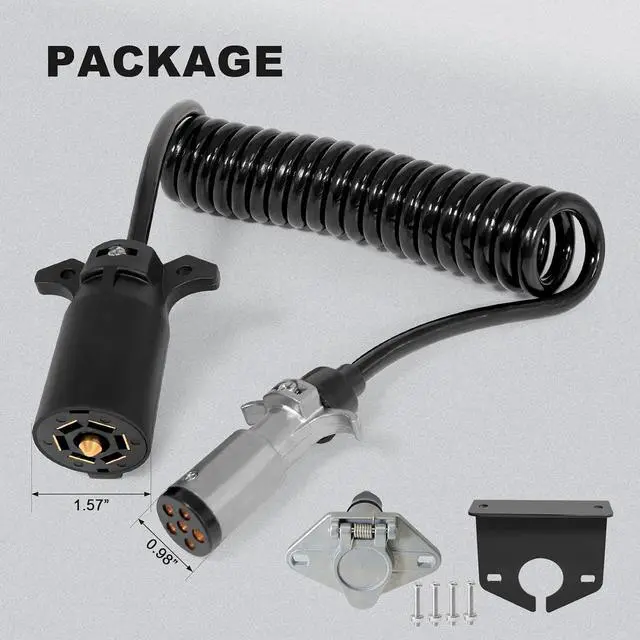 Alt view image 6 of 6 - 7 Pin to 6 Pin Trailer Adapter, 8.5 ft Trailer Light Adapter for RV, Coiled Trailer Cord Tow Cable for Truck, Vehicle, Towing Plug Wire Jumper Cables 7 Way