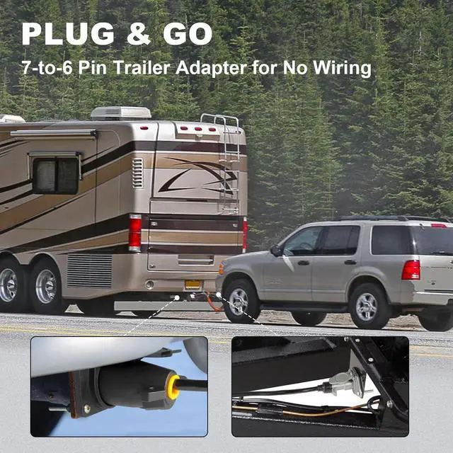 Alt view image 2 of 6 - 7 Pin to 6 Pin Trailer Adapter, 8.5 ft Trailer Light Adapter for RV, Coiled Trailer Cord Tow Cable for Truck, Vehicle, Towing Plug Wire Jumper Cables 7 Way