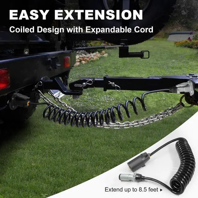 Alt view image 3 of 6 - 7 Pin to 6 Pin Trailer Adapter, 8.5 ft Trailer Light Adapter for RV, Coiled Trailer Cord Tow Cable for Truck, Vehicle, Towing Plug Wire Jumper Cables 7 Way