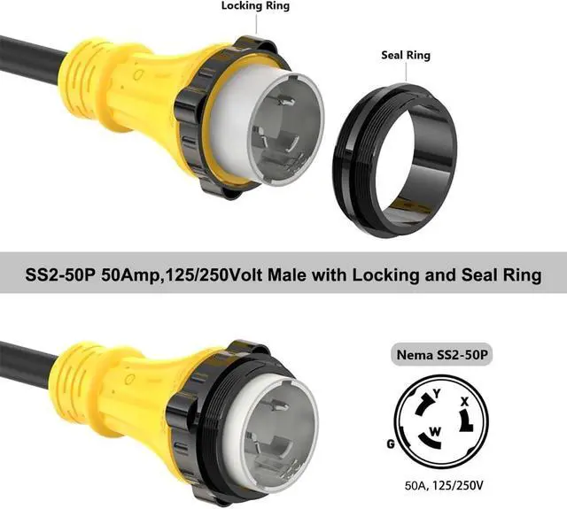 Alt view image 4 of 7 - Marine Shore Power Adapter Cable 50-Amp to 30 Amp Nema SS2-50P to L5-30R, Marine-50Amp 125/250V SS2-50 Male to L5-30 125 Volt 30Amp-Shore Power Female Converter, 50A to 30A Twist Lock Adapter, 1.5FT