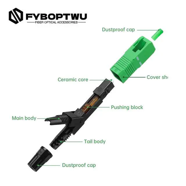 Alt view image 2 of 6 - 40 pcs SC-APC Fiber Optic Quick Assembly Connector Fiber Optic Fast Connectors Singlemode 9/125 Mechanical Connectors Adapter for 2mm x 3mm Butterfly Fiber Cable