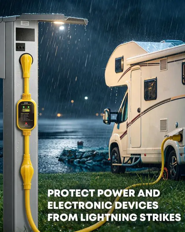 Alt view image 6 of 6 - 30 Amp to 50 Amp RV Adapter with Surge Protection, 8000 Joules RV Surge Protector 30/50 Amp, Circuit Analyzer for Camper Trailer, NEMA TT-30P to NEMA 14-50R