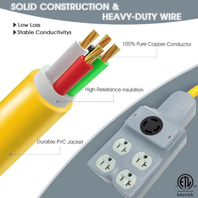 Alt view image 3 of 7 - 240V to 120V Adapter, NEMA L14-30P to L14-30R & 5-20R/5-15R, Gray