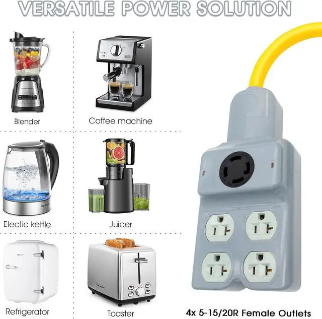Alt view image 6 of 7 - 240V to 120V Adapter, NEMA L14-30P to L14-30R & 5-20R/5-15R, Gray