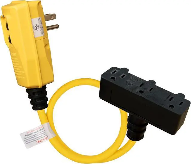 Main image of 2FT Auto Reset 12/3 Gauge SJTW Heavy Duty GFCI Extension Cord with 3 Prong Grounded Plug, 15 AMP Yellow Outdoor Extension Cable with LED Lighted, UL Listed, 1 Pack (GFCI Plug)