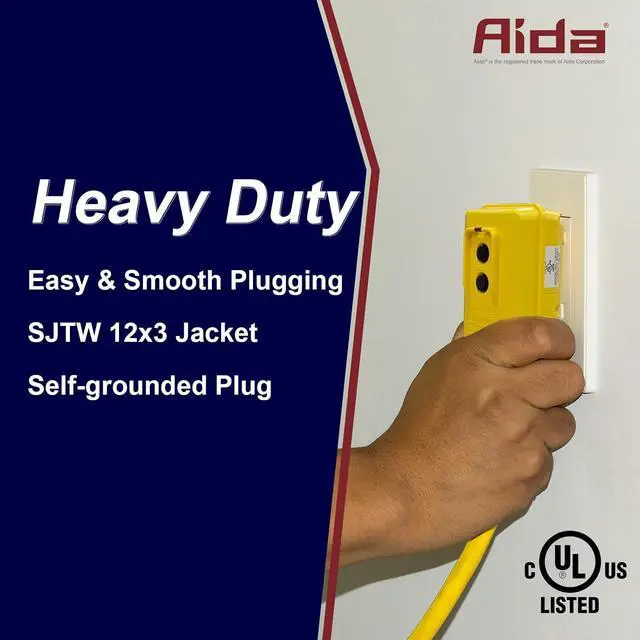 Alt view image 4 of 7 - 2FT Auto Reset 12/3 Gauge SJTW Heavy Duty GFCI Extension Cord with 3 Prong Grounded Plug, 15 AMP Yellow Outdoor Extension Cable with LED Lighted, UL Listed, 1 Pack (GFCI Plug)