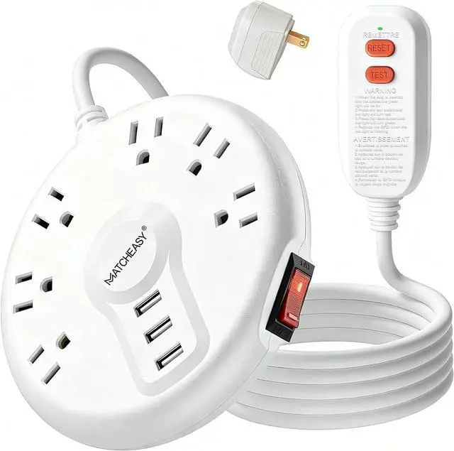 Main image of 2 Prong GFCI Power Strip with 6 Outlets &3 USB Ports,9.84FT,White