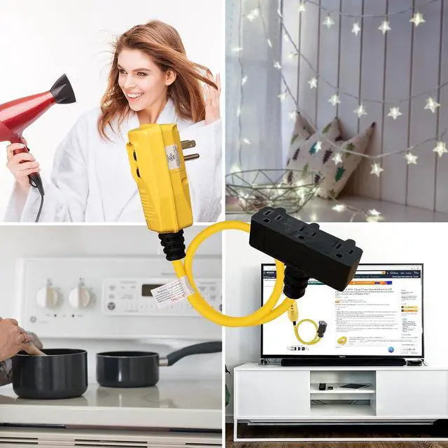 Alt view image 6 of 7 - 2FT Auto Reset 12/3 Gauge SJTW Heavy Duty GFCI Extension Cord with 3 Prong Grounded Plug, 15 AMP Yellow Outdoor Extension Cable with LED Lighted, UL Listed, 1 Pack (GFCI Plug)