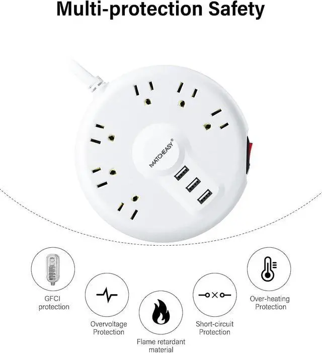 Alt view image 5 of 7 - 2 Prong GFCI Power Strip with 6 Outlets &3 USB Ports,9.84FT,White