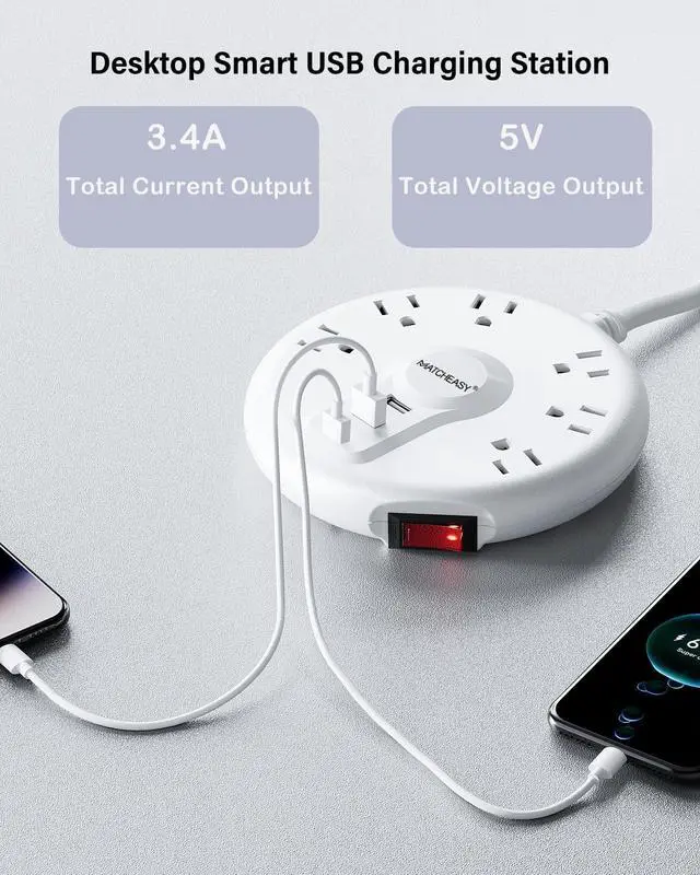 Alt view image 4 of 7 - 2 Prong GFCI Power Strip with 6 Outlets &3 USB Ports,9.84FT,White