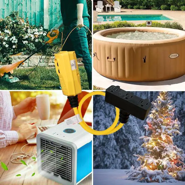Alt view image 7 of 7 - 2FT Auto Reset 12/3 Gauge SJTW Heavy Duty GFCI Extension Cord with 3 Prong Grounded Plug, 15 AMP Yellow Outdoor Extension Cable with LED Lighted, UL Listed, 1 Pack (GFCI Plug)