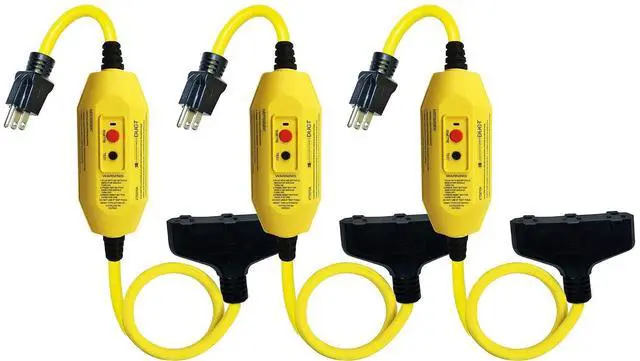 Main image of GFCI Inline 15 Amp with 2FT Triple Tap Cord UL Outdoor Waterproof 15 Amp 12 Gauge Auto Reset GFI Adapter (3 Pack)