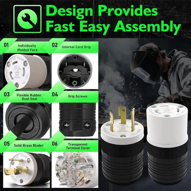 Alt view image 3 of 7 - 5 Pack NEMA L5-30P Locking Plug, 30 Amp Generator Replacement Plug 125V 2 Pole 3 Wire Grounding,Twist Lock Adapter Male Plug , Industrial Grade Heavy Duty, UL Listed (E355464)