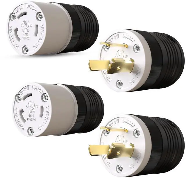 Main image of 2 Set NEMA L6-30P and NEMA L6-30R Locking Plug and Connector, Generator Twist Lock Plug Adapter, 30 Amp 250V 2 Pole 3 Wire Grounding, Industrial Grade Heavy Duty, UL Listed E355464