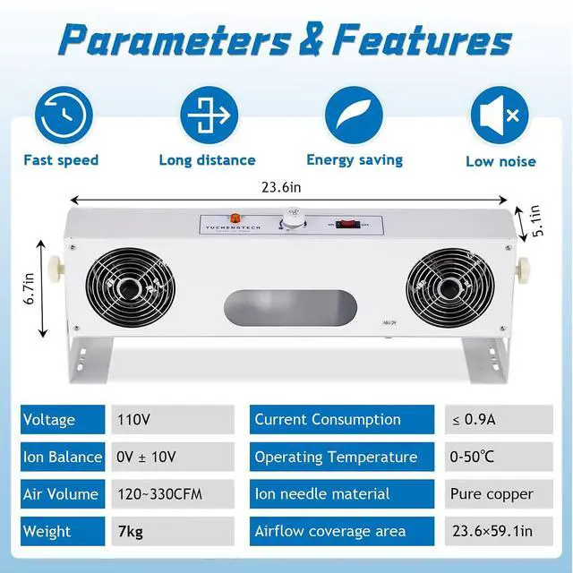 Alt view image 6 of 7 - Ionizing Air Blower Anti Static Ionizer Static Eliminator Anti Static Blower Suspended 110V (2-Fan, with Light)