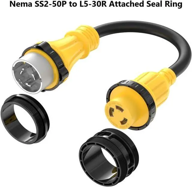 Alt view image 2 of 7 - Marine Shore Power Adapter Cable 50-Amp to 30 Amp Nema SS2-50P to L5-30R, Marine-50Amp 125/250V SS2-50 Male to L5-30 125 Volt 30Amp-Shore Power Female Converter, 50A to 30A Twist Lock Adapter, 1.5FT