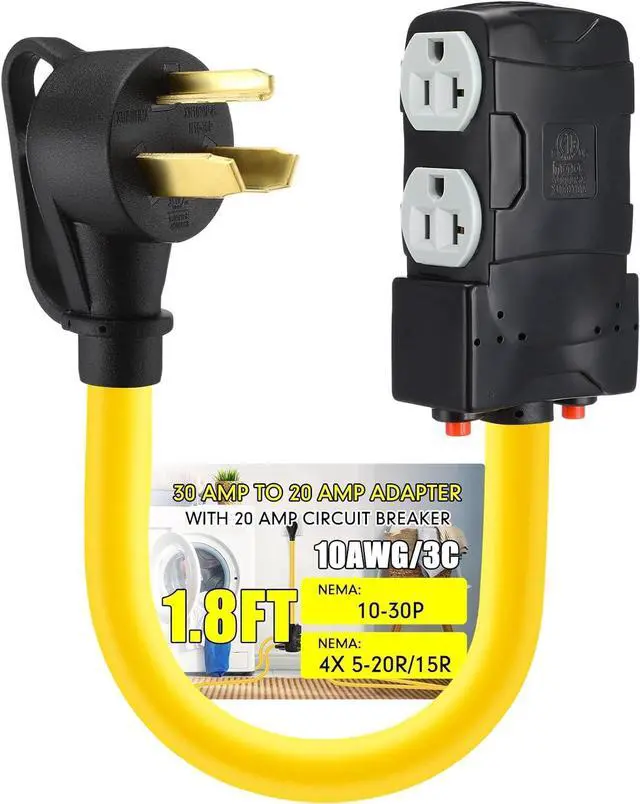 Main image of 1.8FT 30 to 20 Amp 110V Dryer Distribution Adapter Compatible with NEMA 10-30P to 4X 5-20R/ 5-15R, 3 Prong Dryer Wall Socket to 4X Household Outlet with 20A Circuit Breaker, ETL Listed