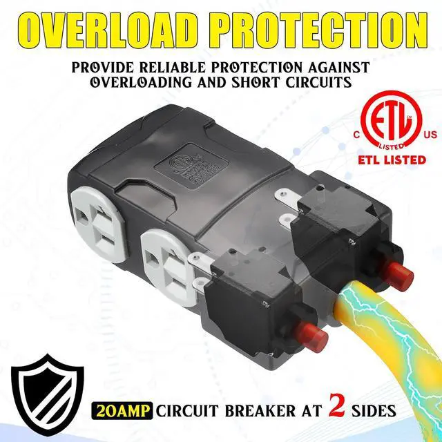 Alt view image 2 of 6 - 1.8FT 30 to 20 Amp 110V Dryer Distribution Adapter Compatible with NEMA 10-30P to 4X 5-20R/ 5-15R, 3 Prong Dryer Wall Socket to 4X Household Outlet with 20A Circuit Breaker, ETL Listed