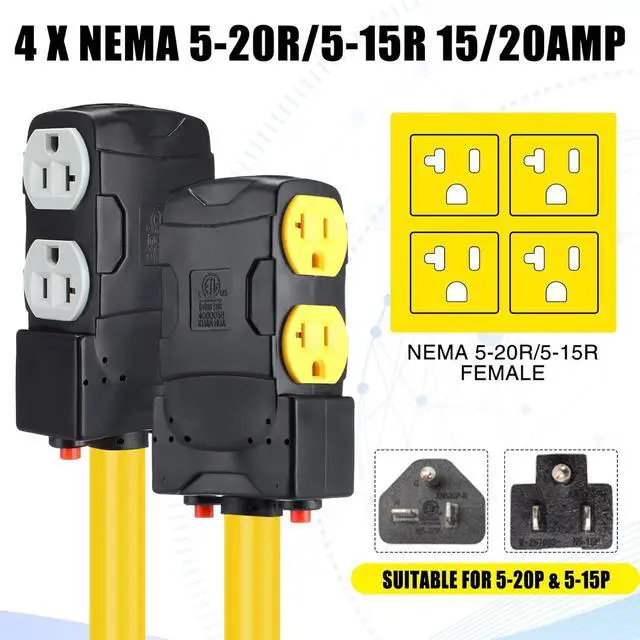 Alt view image 4 of 6 - 1.8FT 30 to 20 Amp 110V Dryer Distribution Adapter Compatible with NEMA 10-30P to 4X 5-20R/ 5-15R, 3 Prong Dryer Wall Socket to 4X Household Outlet with 20A Circuit Breaker, ETL Listed