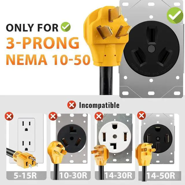 Alt view image 3 of 7 - 50A 220 to 110 Household T-Blade Adapter, NEMA 10-50P to 4X 5-20R/15R w/ 20AMP Circuit Breaker, 3 Prong 50Amp (Old-Style) Electrical Stove/Range/Oven to Gas Range, 1.5ft 10AWG Cord, ETL Listed
