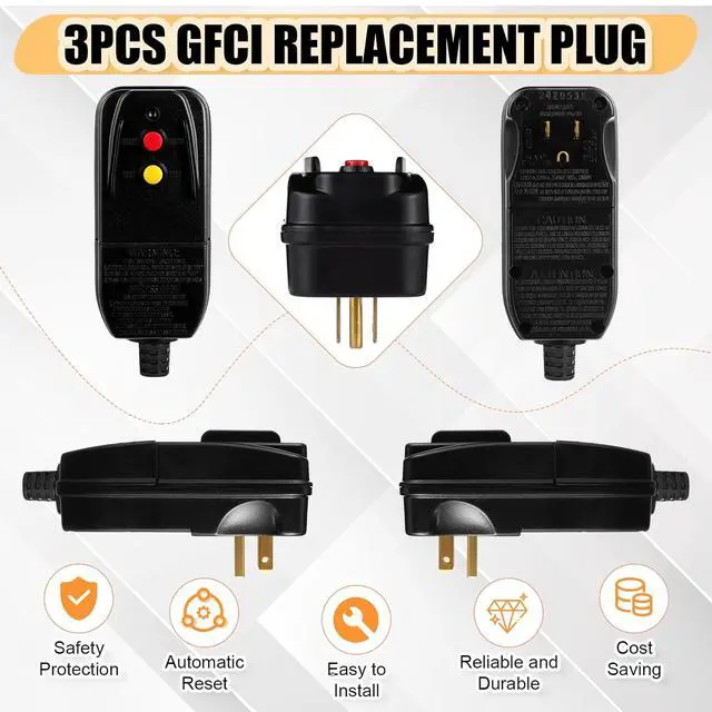 Alt view image 2 of 7 - 3Pcs GFCI Replacement Plug GFCI Adapter Parts 3-Prongs 15 Amp Auto-Reset 120V Outdoor Waterproof Plug Assembly Ground Fault Circuit Interrupter for Pressure Washer Pool Pump Pool Pump