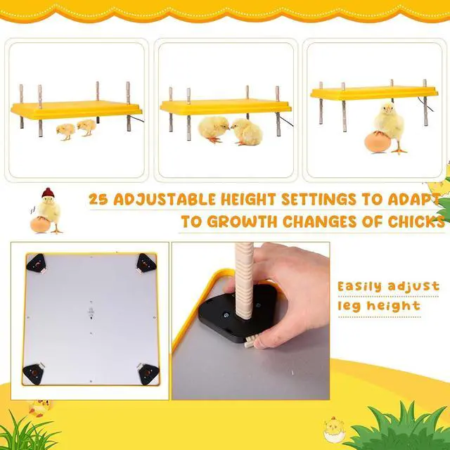 Alt view image 4 of 6 - 20 x 20 Extra Large Brooder Heater for Chicks Brooder Heating Plate Pet and Poultry Warmer Warms up to 55 Chicks Adjustable Height and Livable Temperature 140 Fahrenheit