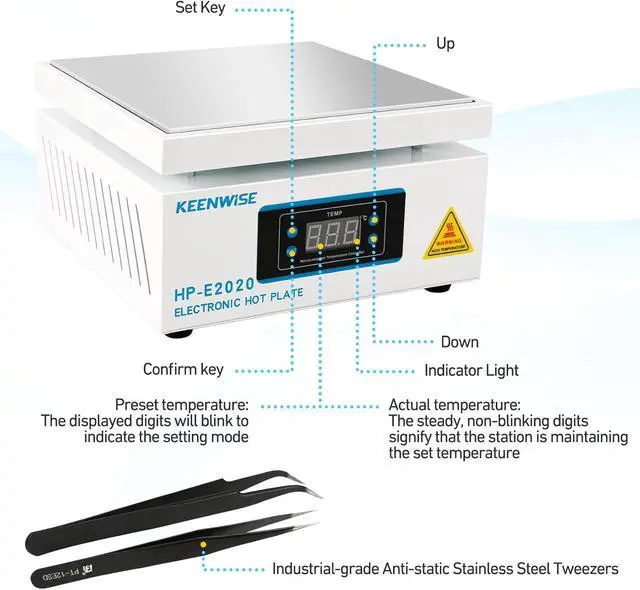 Alt view image 2 of 7 - 110V 1080W Soldering Hot Plate, Electric Hot Plate, LED Microcomputer Electric Preheat Soldering Station Welder Hot Plate Rework Heater Lab 200X200mm (7.87 * 7.87in) Plate