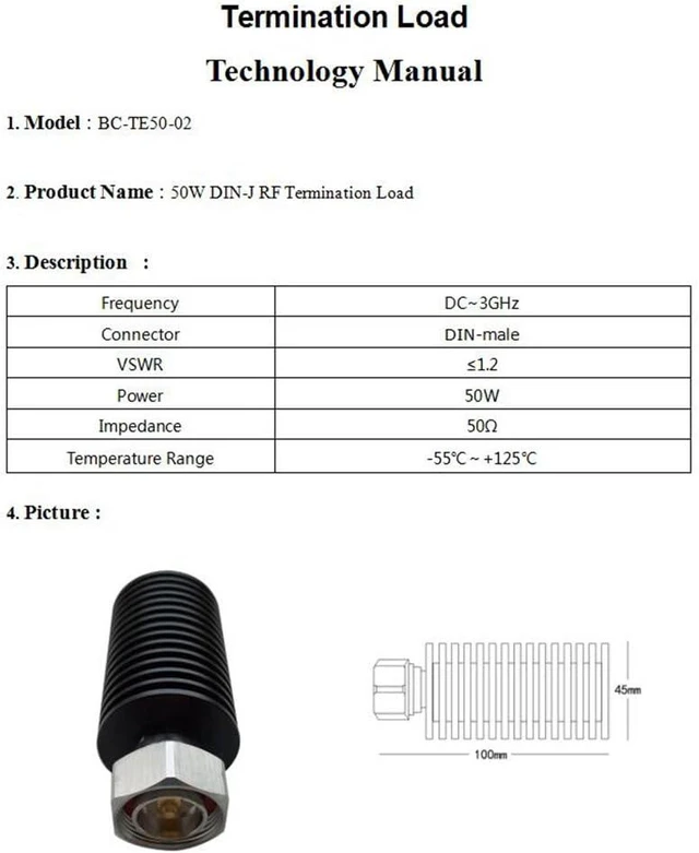 Alt view image 2 of 6 - 50W 7/16 DIN Male Connector Dummy Load,Termination Load, 50 ohm, DC to3 GHz
