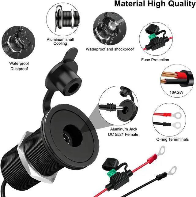 Alt view image 4 of 6 - 12V-48V to 30V 3.5A Waterproof Wall Pass Through Kit for Starlink Mini Power Supply Cable, DC Step Up Converter Power Adapter for RV Camping Battery Pack Boat (16.4FT/5M O-ring battery terminals)