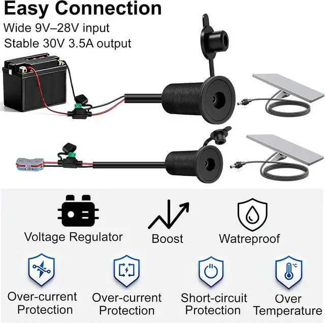 Alt view image 5 of 6 - 12V-48V to 30V 3.5A Waterproof Wall Pass Through Kit for Starlink Mini Power Supply Cable, DC Step Up Converter Power Adapter for RV Camping Battery Pack Boat (16.4FT/5M O-ring battery terminals)