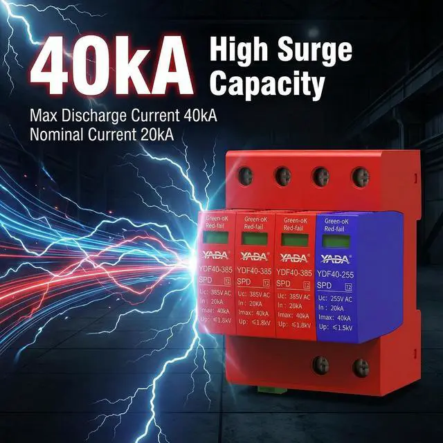 Alt view image 3 of 6 - 480Y/277V 3-Phase AC Surge Protector, 3P+N Type 2 SPD, DIN Rail