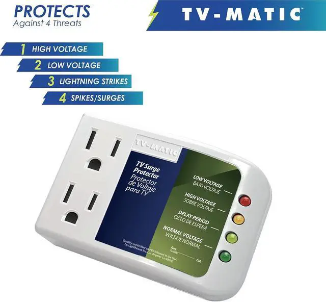 Alt view image 2 of 6 - Electronic Voltage & Surge Protector for Smart TV, Game Consoles and Entertainment Center, Protects Against High and Low Voltage, Brownout, Spikes, Power Failure